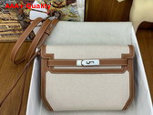 Hermes Kelly Depeches 25 Pouch in Beige Canvas and Tan Swift Calfskin Replica