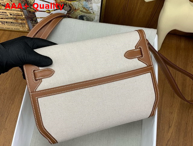 Hermes Kelly Depeches 25 Pouch in Beige Canvas and Tan Swift Calfskin Replica