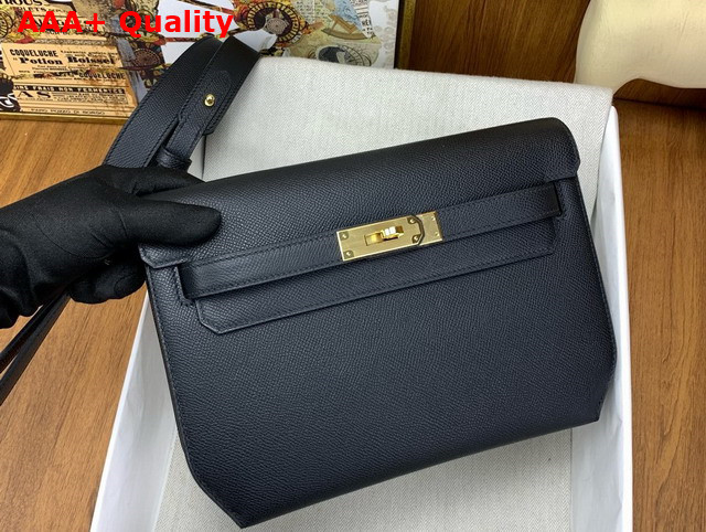 Hermes Kelly Depeches 25 Pouch in Black Epsom Calfskin Replica