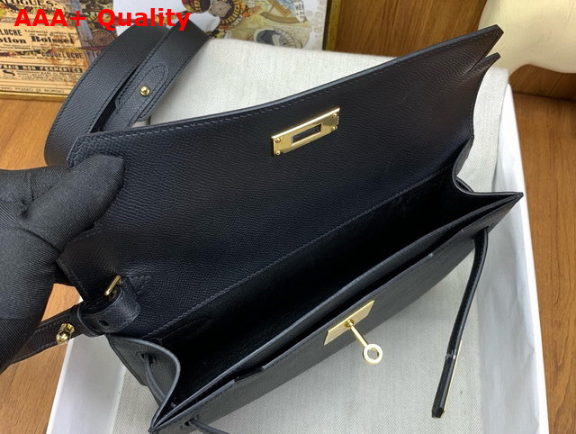 Hermes Kelly Depeches 25 Pouch in Black Epsom Calfskin Replica