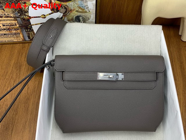 Hermes Kelly Depeches 25 Pouch in Dark Gray Epsom Calfskin Replica