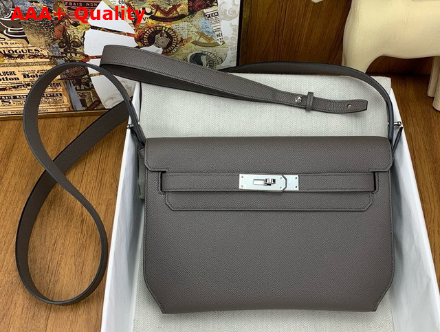 Hermes Kelly Depeches 25 Pouch in Dark Gray Epsom Calfskin Replica