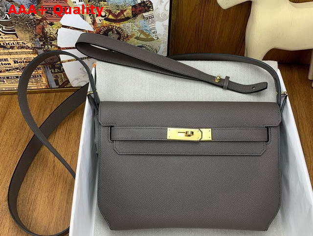 Hermes Kelly Depeches 25 Pouch in Dark Gray Epsom Calfskin Replica