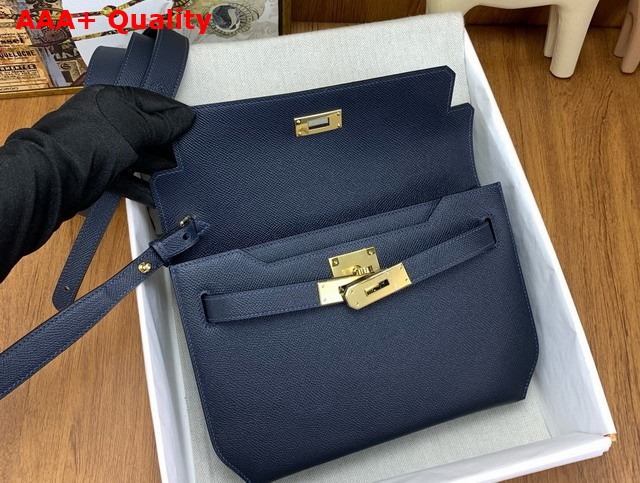 Hermes Kelly Depeches 25 Pouch in Midnight Blue Epsom Calfskin Replica