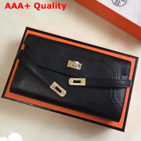 Hermes Kelly Ghillies Wallet Swift Leather Black Replica