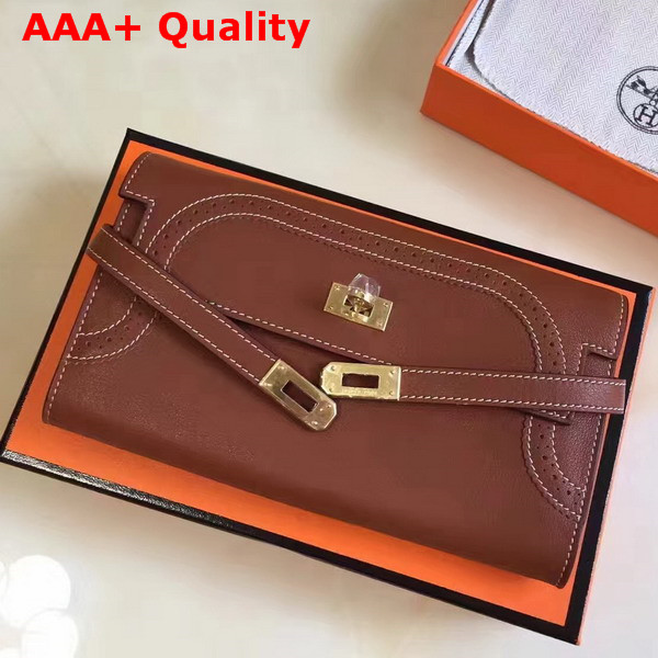 Hermes Kelly Ghillies Wallet Swift Leather Brown Replica