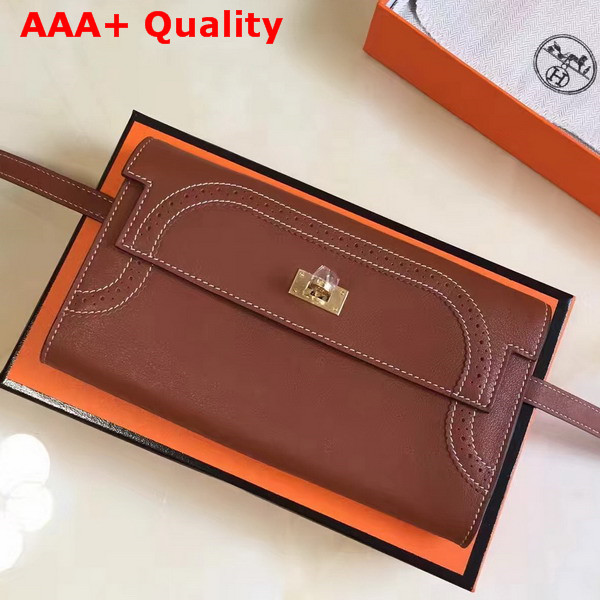 Hermes Kelly Ghillies Wallet Swift Leather Brown Replica