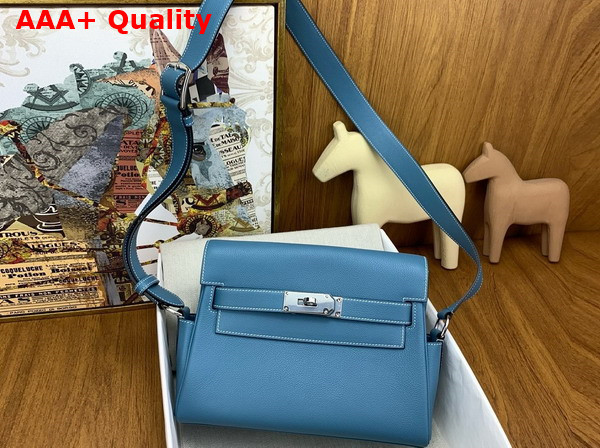 Hermes Kelly Messenger Bag in Denim Blue Evercolor Calfskin Replica