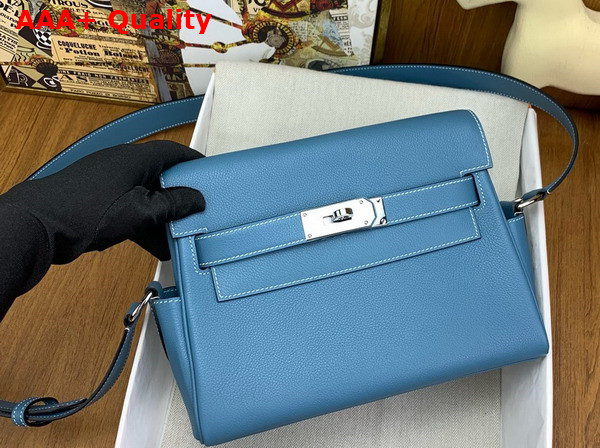 Hermes Kelly Messenger Bag in Denim Blue Evercolor Calfskin Replica