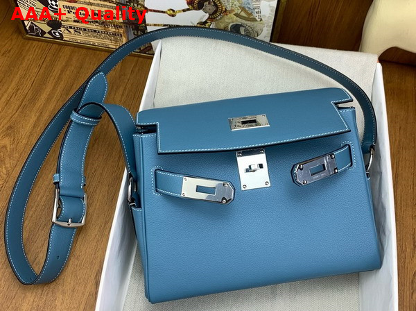 Hermes Kelly Messenger Bag in Denim Blue Evercolor Calfskin Replica