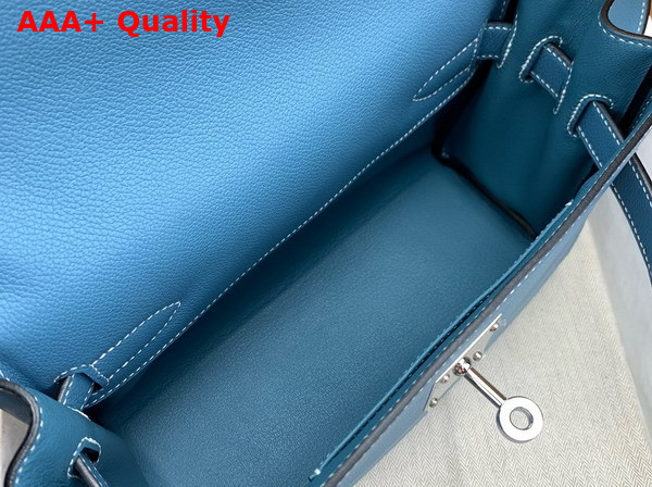 Hermes Kelly Messenger Bag in Denim Blue Evercolor Calfskin Replica