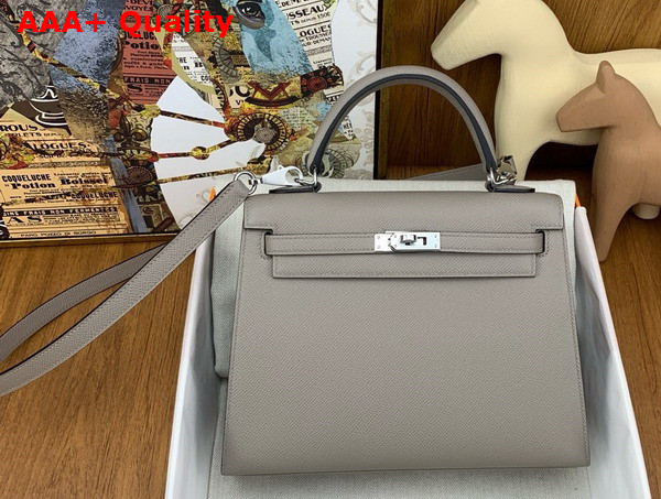 Hermes Kelly Sellier 25 Bag in Asphalt Grey Epsom Calfskin Replica