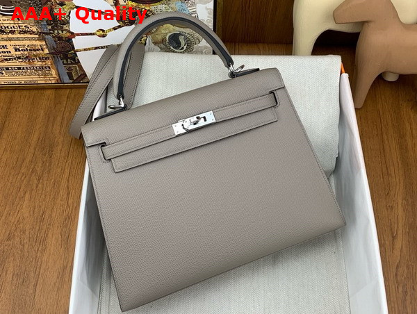 Hermes Kelly Sellier 25 Bag in Asphalt Grey Epsom Calfskin Replica