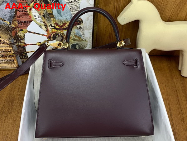 Hermes Kelly Sellier 25 Bag in Bordeaux Box Calfskin Replica