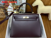 Hermes Kelly Sellier 25 Bag in Bordeaux Box Calfskin Replica