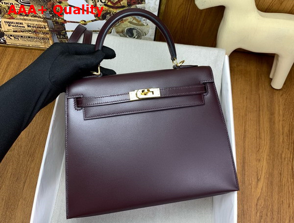 Hermes Kelly Sellier 25 Bag in Bordeaux Box Calfskin Replica