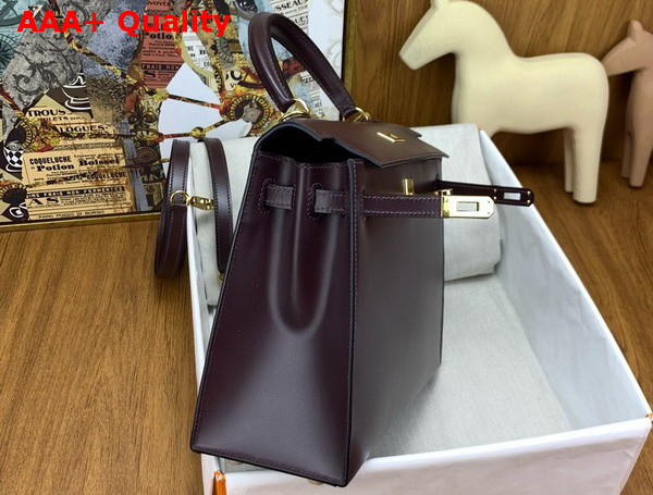 Hermes Kelly Sellier 25 Bag in Bordeaux Box Calfskin Replica