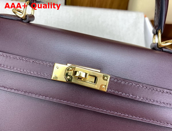 Hermes Kelly Sellier 25 Bag in Bordeaux Box Calfskin Replica