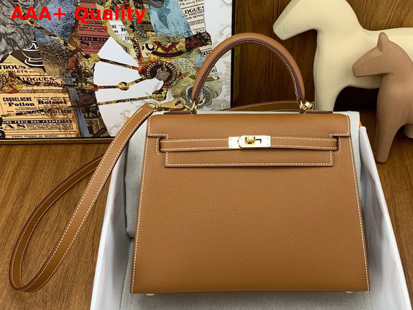 Hermes Kelly Sellier 25 Bag in Gold Brown Epsom Calfskin Replica