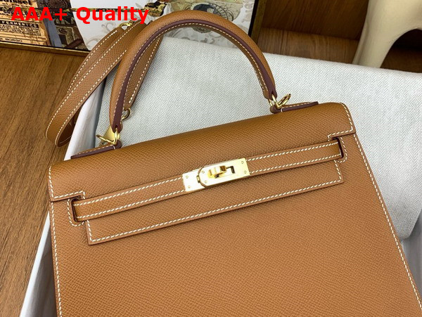 Hermes Kelly Sellier 25 Bag in Gold Brown Epsom Calfskin Replica