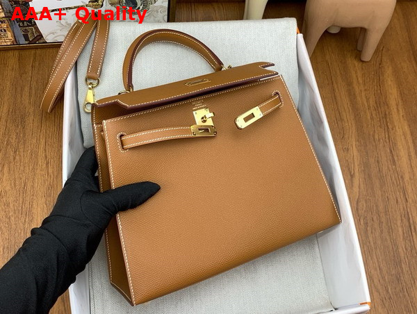 Hermes Kelly Sellier 25 Bag in Gold Brown Epsom Calfskin Replica