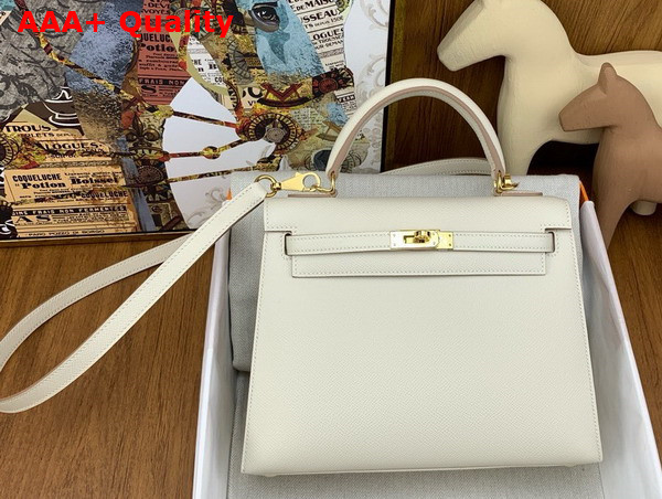 Hermes Kelly Sellier 25 Bag in Milk White Epsom Calfskin Replica