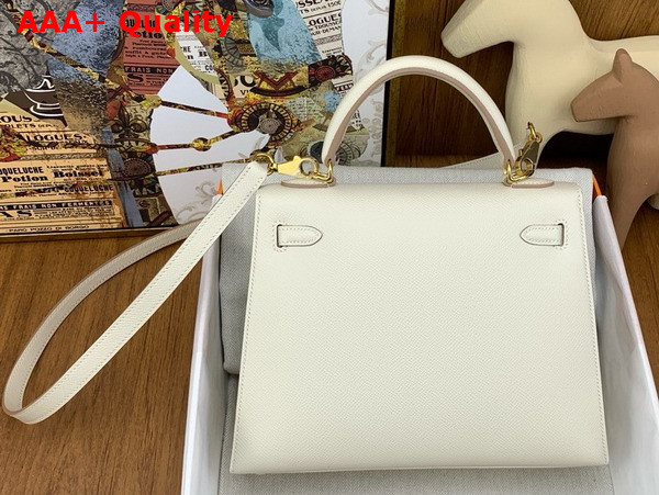 Hermes Kelly Sellier 25 Bag in Milk White Epsom Calfskin Replica