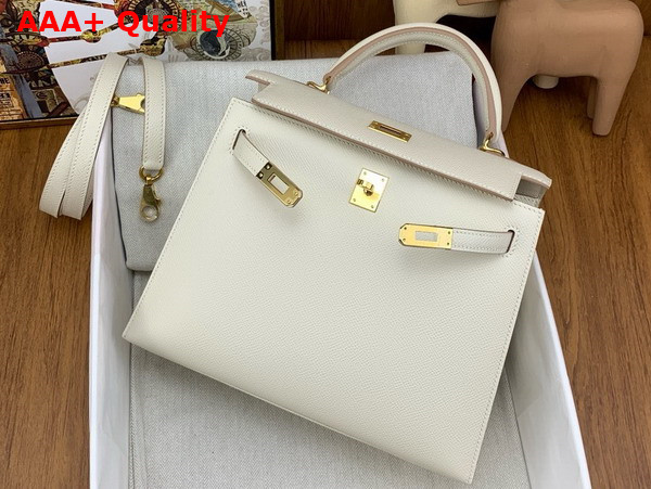 Hermes Kelly Sellier 25 Bag in Milk White Epsom Calfskin Replica