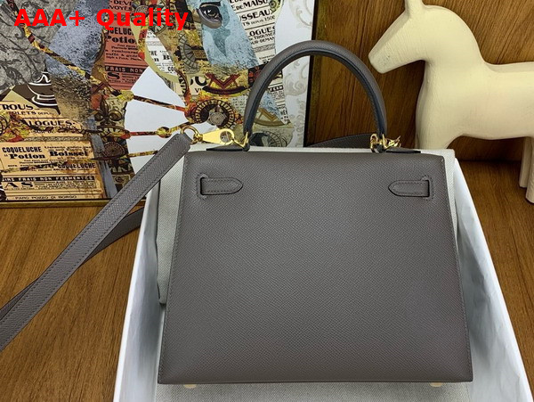 Hermes Kelly Sellier 25 in Dark Grey Epsom Calfskin Replica