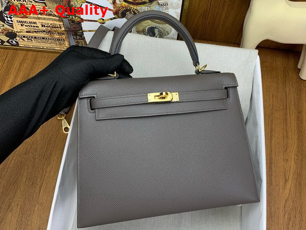 Hermes Kelly Sellier 25 in Dark Grey Epsom Calfskin Replica