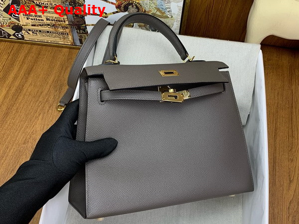 Hermes Kelly Sellier 25 in Dark Grey Epsom Calfskin Replica