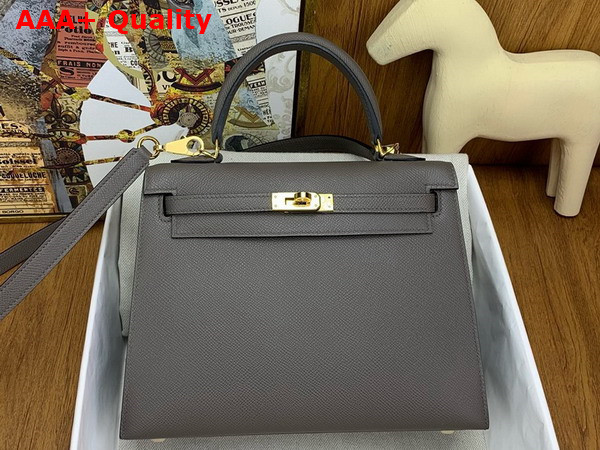 Hermes Kelly Sellier 25 in Dark Grey Epsom Calfskin Replica