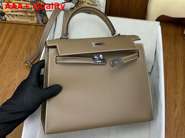 Hermes Kelly Sellier 25 in Elephant Grey Epsom Calfskin Replica