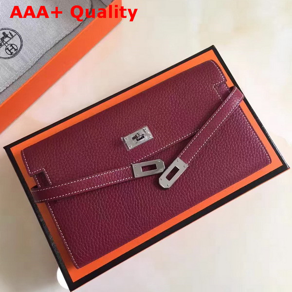 Hermes Kelly Wallet Burgundy Togo Leather Replica