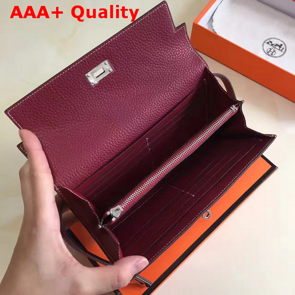 Hermes Kelly Wallet Burgundy Togo Leather Replica