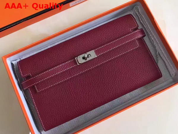 Hermes Kelly Wallet Burgundy Togo Leather Replica