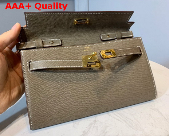 Hermes Kelly Wallet To Go Grey Epsom Calfskin Gold Hardware Replica