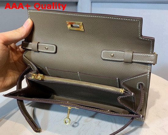 Hermes Kelly Wallet To Go Grey Epsom Calfskin Gold Hardware Replica