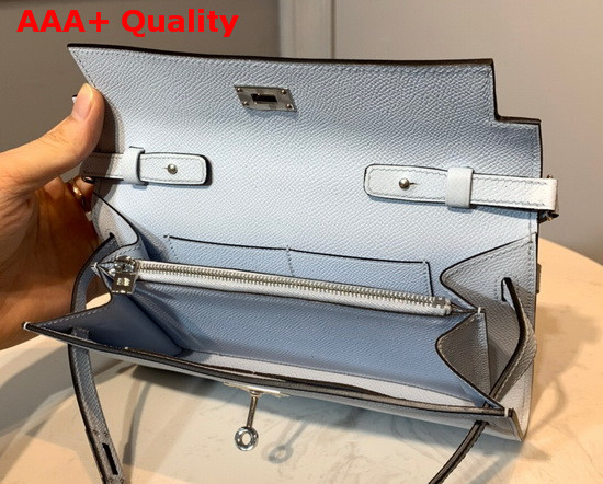 Hermes Kelly Wallet To Go Light Blue Epsom Calfskin Silver Hardware Replica