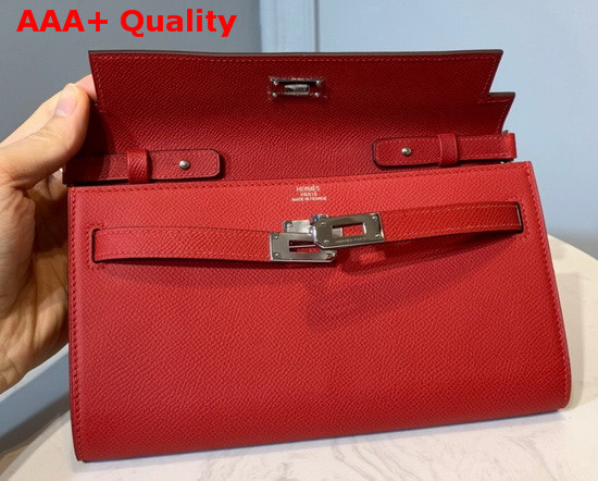 Hermes Kelly Wallet To Go Red Epsom Calfskin Silver Hardware Replica