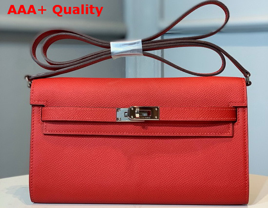 Hermes Kelly Wallet To Go Red Epsom Calfskin Silver Hardware Replica