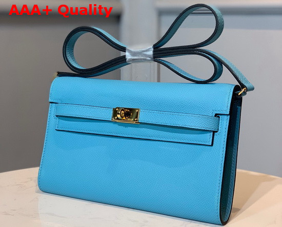 Hermes Kelly Wallet To Go Sky Blue Epsom Calfskin Gold Hardware Replica