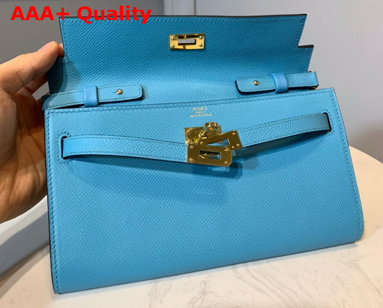 Hermes Kelly Wallet To Go Sky Blue Epsom Calfskin Gold Hardware Replica