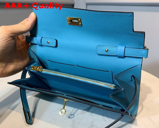 Hermes Kelly Wallet To Go Sky Blue Epsom Calfskin Gold Hardware Replica