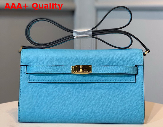 Hermes Kelly Wallet To Go Sky Blue Epsom Calfskin Gold Hardware Replica