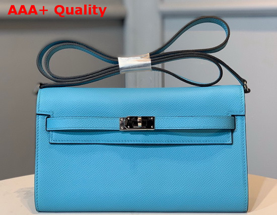 Hermes Kelly Wallet To Go Sky Blue Epsom Calfskin Silver Hardware Replica