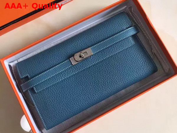 Hermes Kelly Wallet in Blue Togo Leather Replica