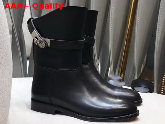 Hermes Leather Ankle Boot in Black Calfskin with Kelly Buckle Replica