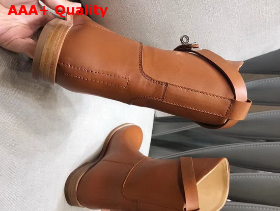 Hermes Leather Ankle Boot in Brown Calfskin with Kelly Buckle Replica