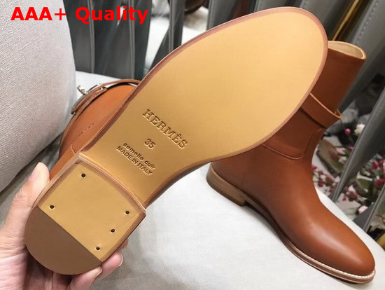 Hermes Leather Ankle Boot in Brown Calfskin with Kelly Buckle Replica